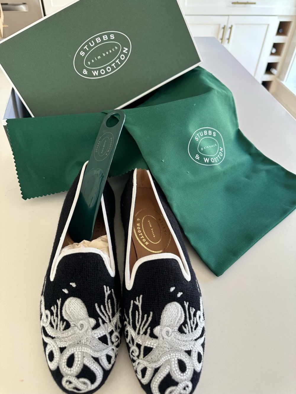 Stubbs & Wootton Octopus Slippers, Branded Shoe Box, Shoe Horn & Dust Bag